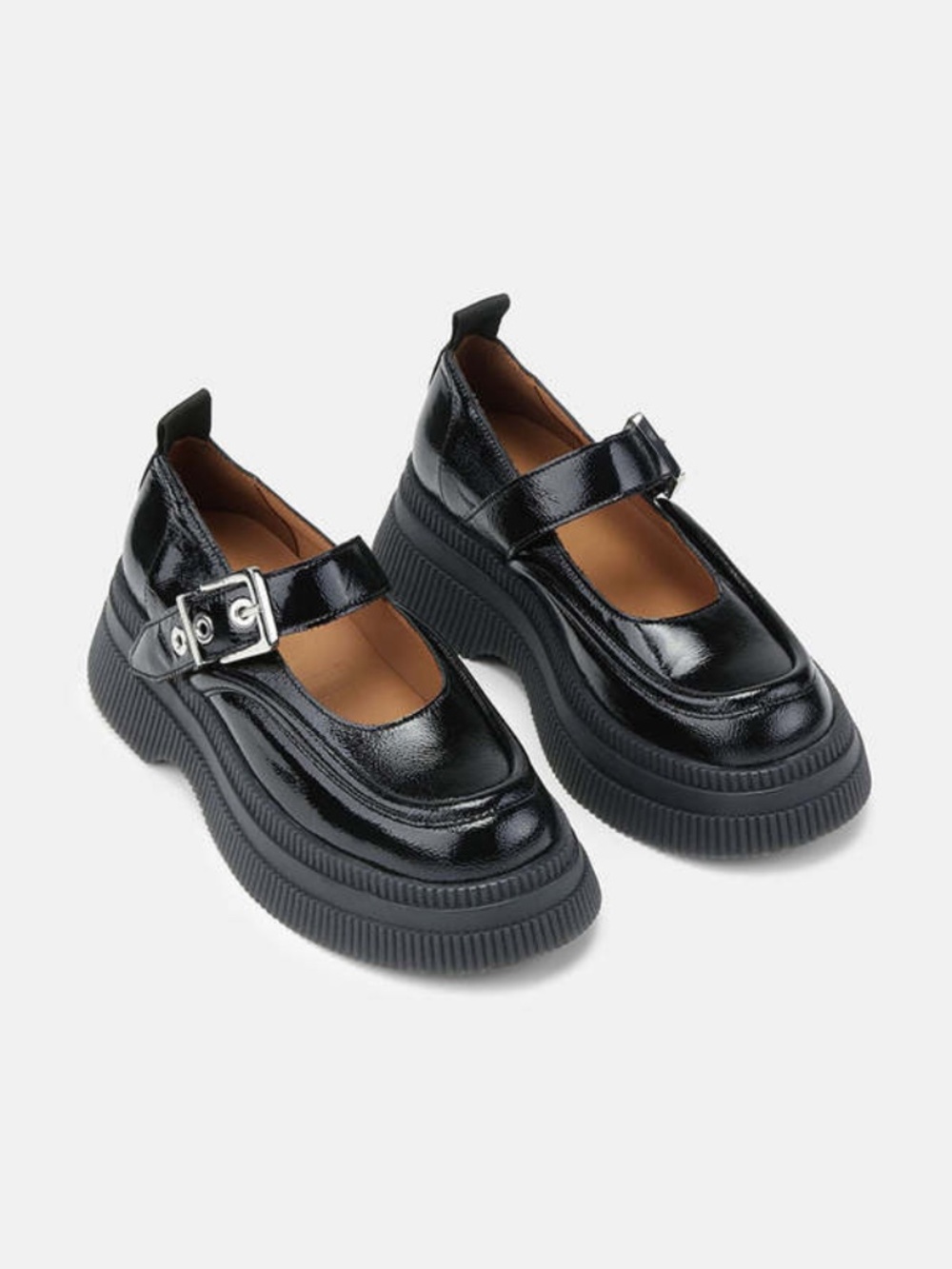 GANNI Black Patent Leather Chunky Platform Mary Jane Shoes